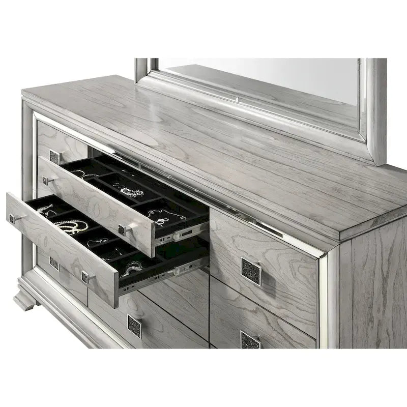 Evonne 6 Piece Gray LED Upholstered Panel Bedroom Set