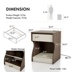 DH BASIC Modern Chestnut Brown 1-Drawer Nightstand with Charging Station and Hidden Storage by Denhour