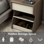 DH BASIC Modern Chestnut Brown 1-Drawer Nightstand with Charging Station and Hidden Storage by Denhour