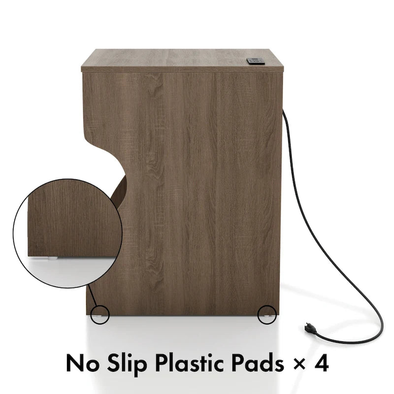 DH BASIC Modern Chestnut Brown 1-Drawer Nightstand with Charging Station and Hidden Storage by Denhour