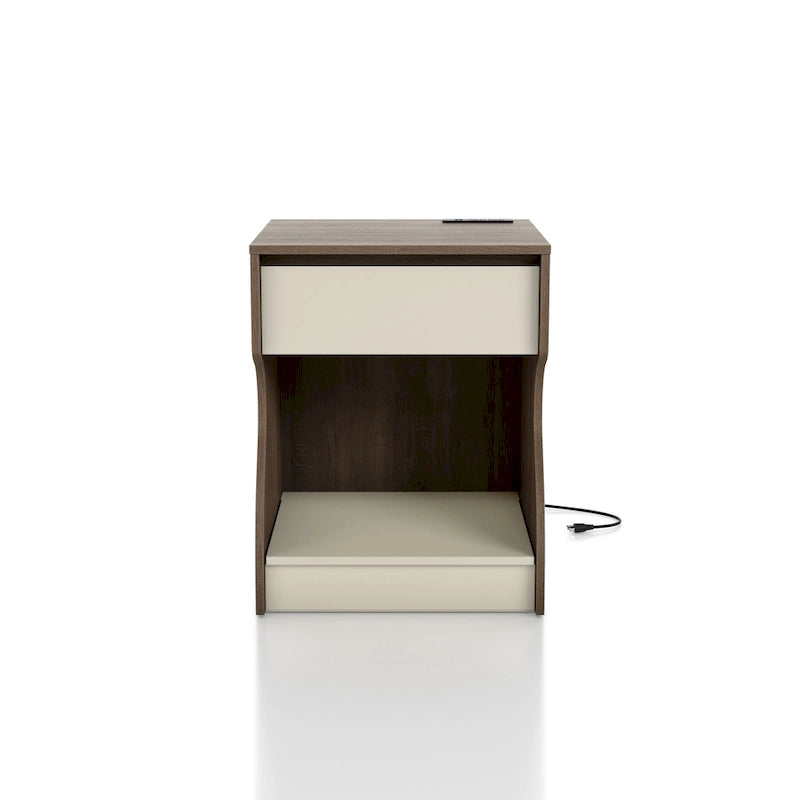 DH BASIC Modern Chestnut Brown 1-Drawer Nightstand with Charging Station and Hidden Storage by Denhour