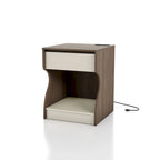 DH BASIC Modern Chestnut Brown 1-Drawer Nightstand with Charging Station and Hidden Storage by Denhour