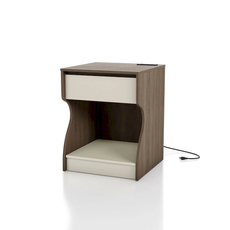 DH BASIC Modern Chestnut Brown 1-Drawer Nightstand with Charging Station and Hidden Storage by Denhour
