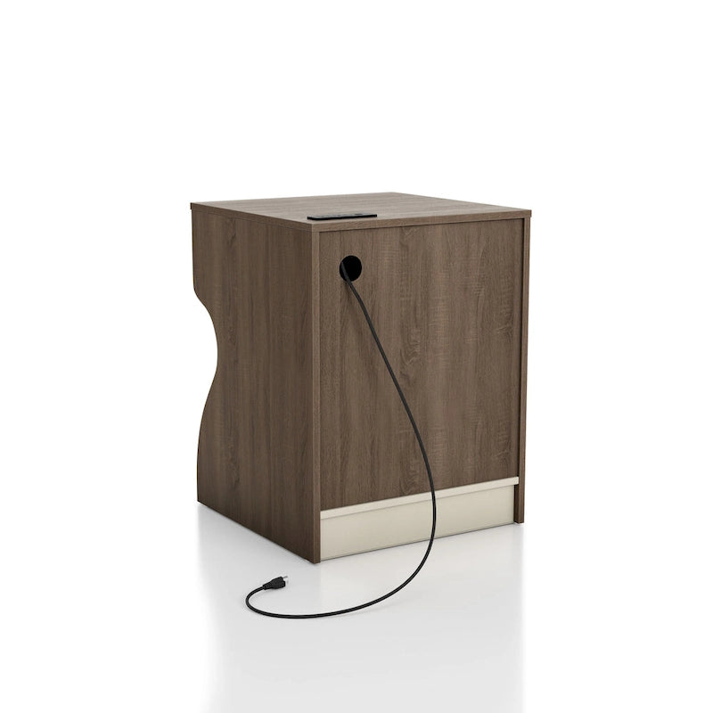 DH BASIC Modern Chestnut Brown 1-Drawer Nightstand with Charging Station and Hidden Storage by Denhour