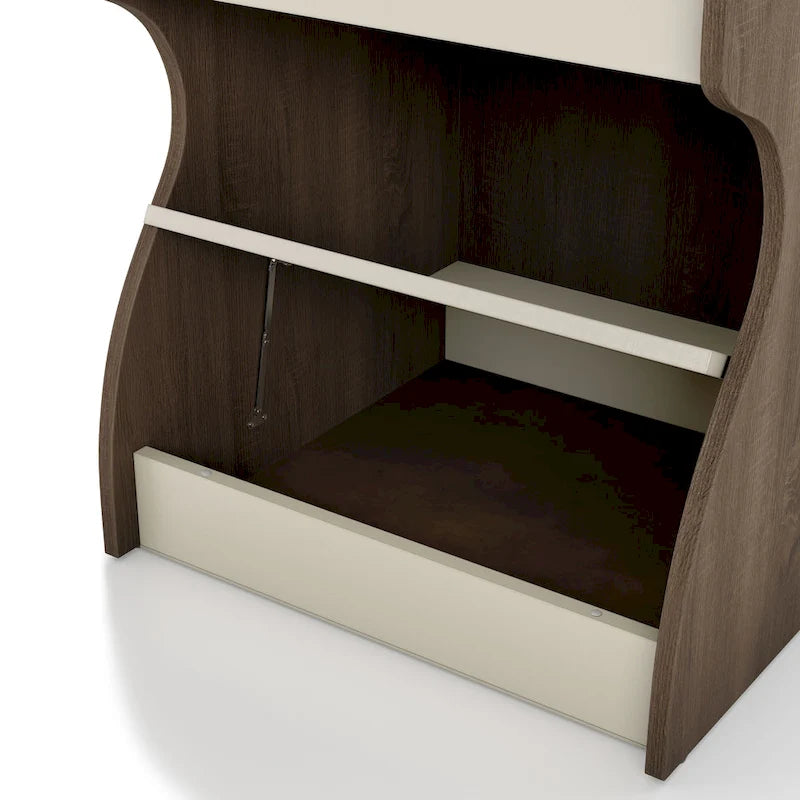 DH BASIC Modern Chestnut Brown 1-Drawer Nightstand with Charging Station and Hidden Storage by Denhour