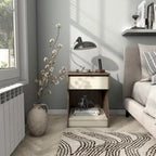 DH BASIC Modern Chestnut Brown 1-Drawer Nightstand with Charging Station and Hidden Storage by Denhour