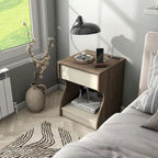 DH BASIC Modern Chestnut Brown 1-Drawer Nightstand with Charging Station and Hidden Storage by Denhour