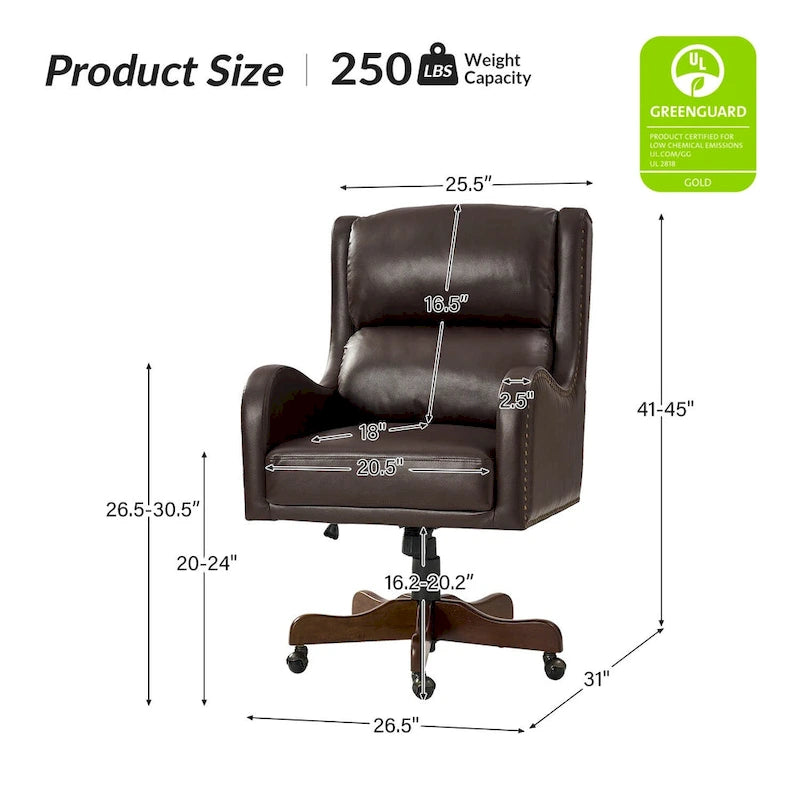 Pete Faux Leather Adjustable Height Swivel Executive Chair with Tilt Mechanism by HULALA HOME