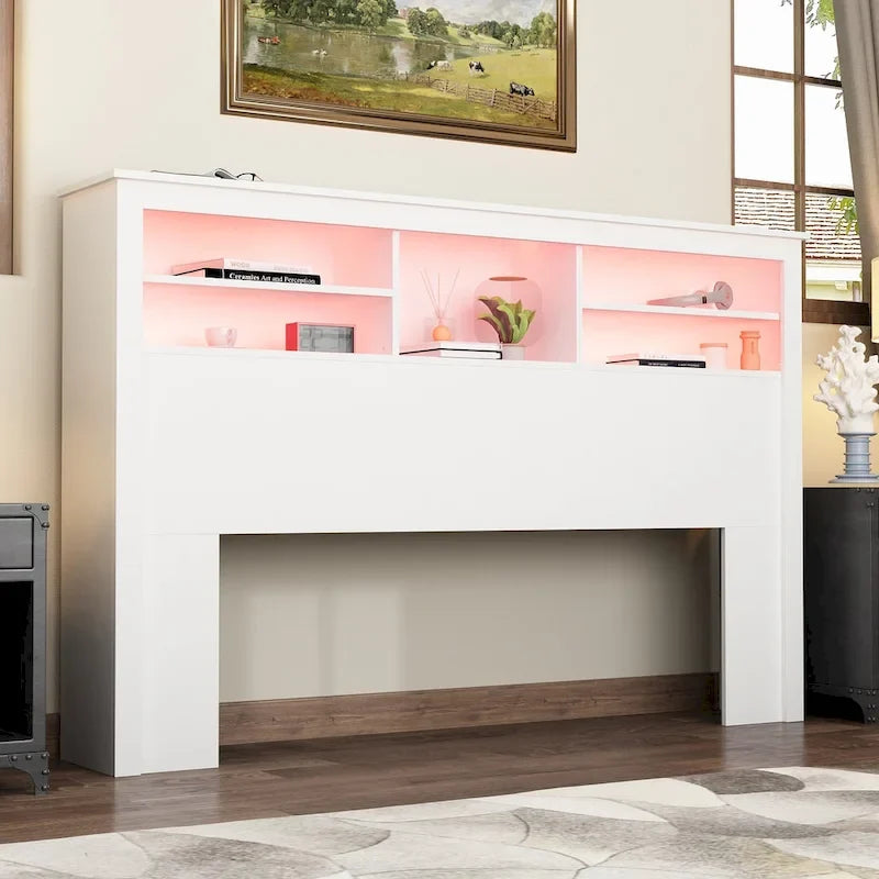 65 W Timechee Wooden Bookcase Headboard With Light