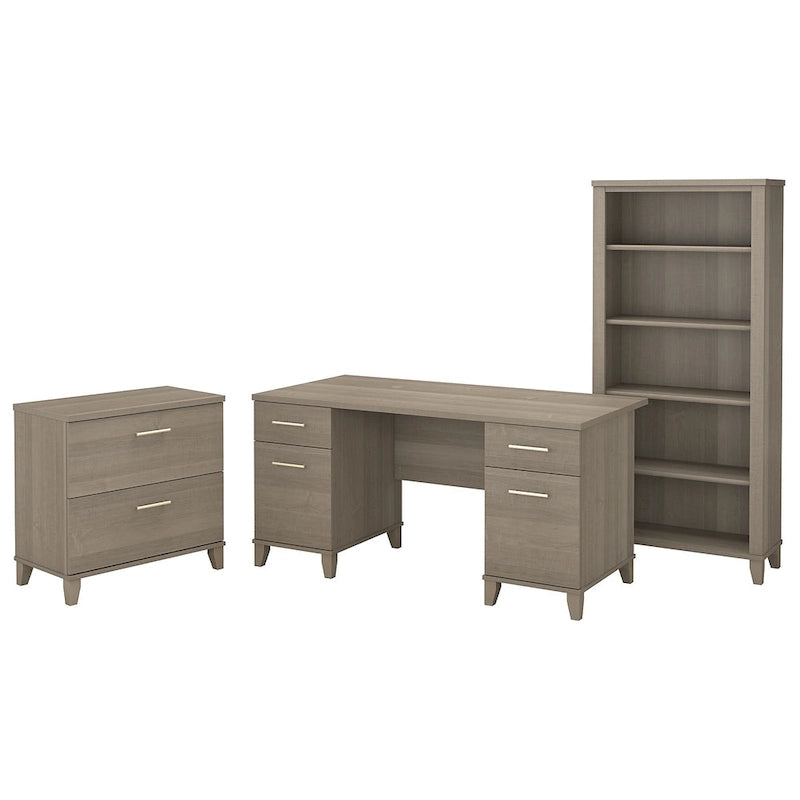 Somerset 60W Office Desk with Cabinet and 5 Shelf Bookcase