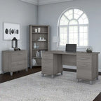 Somerset 60W Office Desk with Cabinet and 5 Shelf Bookcase