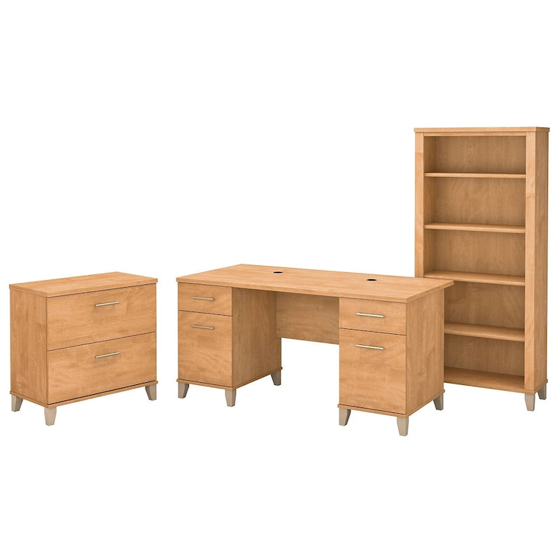 Somerset 60W Office Desk with Cabinet and 5 Shelf Bookcase