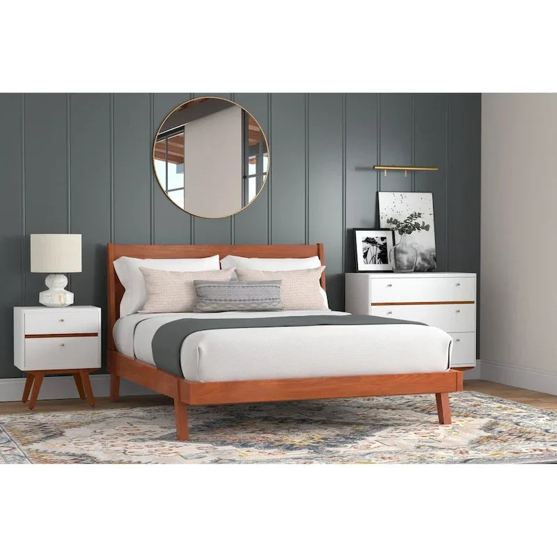 Alpine Furniture Dakota Wood Platform Bed in Acorn (Brown)