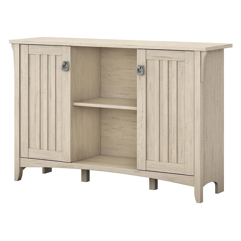 Antique White Storage Cabinet with Doors - 46.22 L x 12.76 W x 29.96 H - 46.22 L x 12.76 W x 29.96 H
