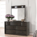 Roundhill Furniture Belani Wood Panel Bed Set, Bed, Dresser, Mirror, and Two Nightstands, Espresso
