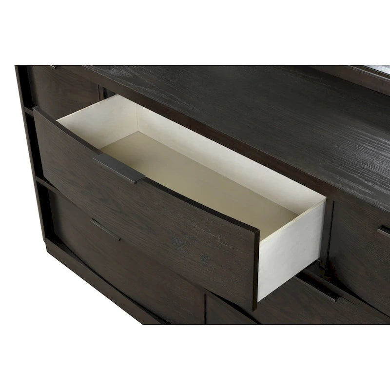 Roundhill Furniture Belani Wood Panel Bed Set, Bed, Dresser, Mirror, and Two Nightstands, Espresso