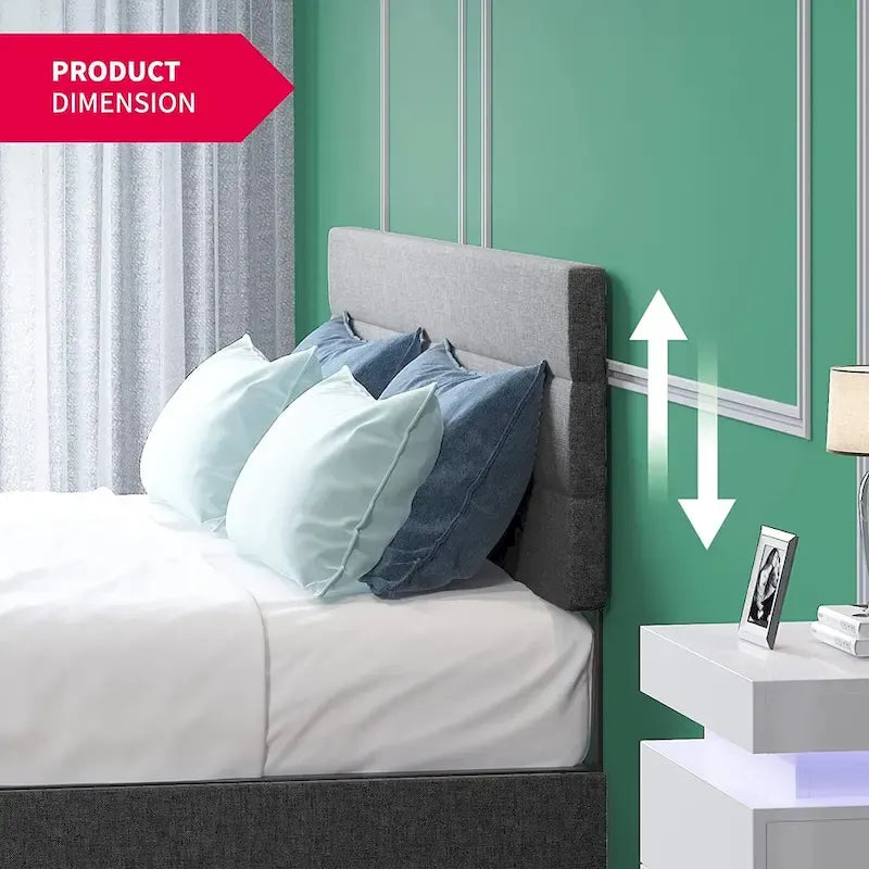 Mixoy Full/Queen/King Size Bed Frame, No Box Spring Needed Bed Frame with Headboard, Upholstered Platform Bed Frame for Bedroom