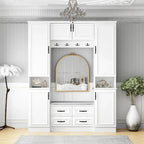 Modern 6-Door Armoire with Cushioned Bench and Drawers