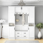 Modern 6-Door Armoire with Cushioned Bench and Drawers