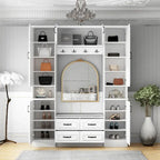 Modern 6-Door Armoire with Cushioned Bench and Drawers