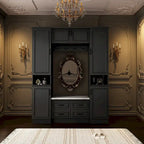 Modern 6-Door Armoire with Cushioned Bench and Drawers