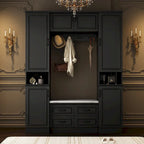 Modern 6-Door Armoire with Cushioned Bench and Drawers