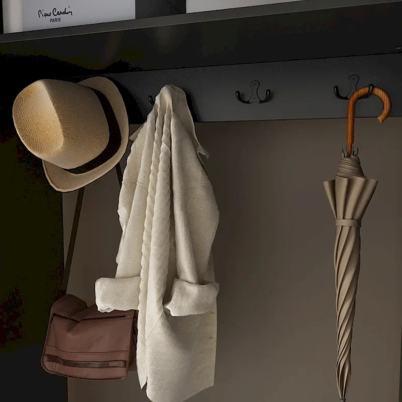 Modern 6-Door Armoire with Cushioned Bench and Drawers