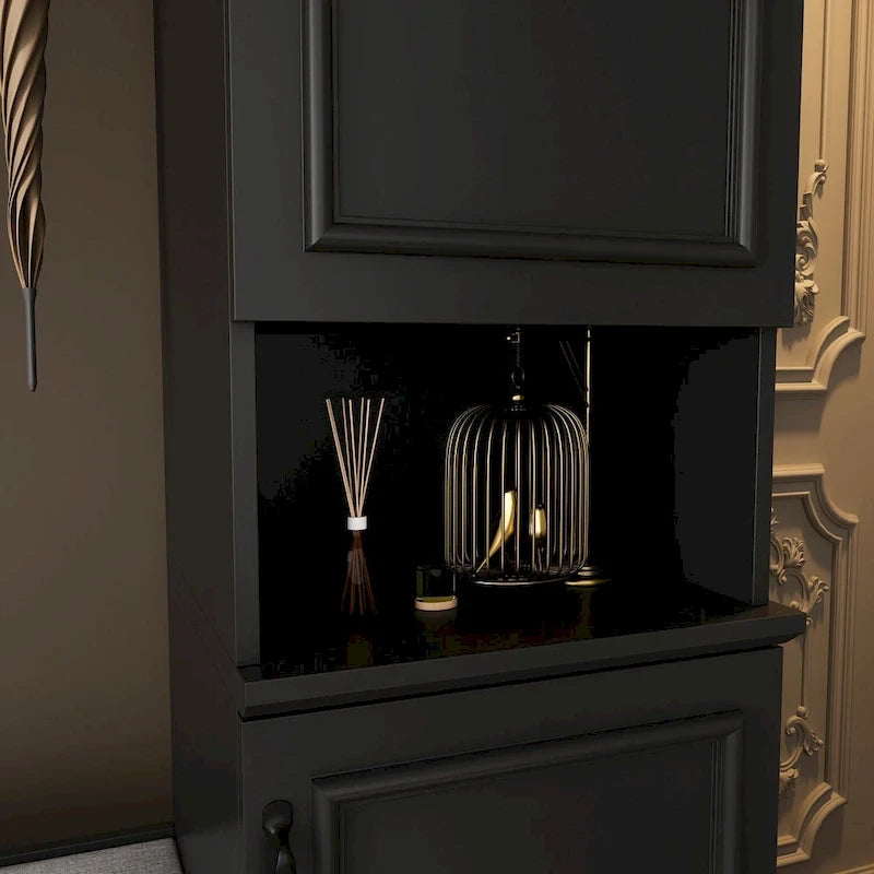 Modern 6-Door Armoire with Cushioned Bench and Drawers