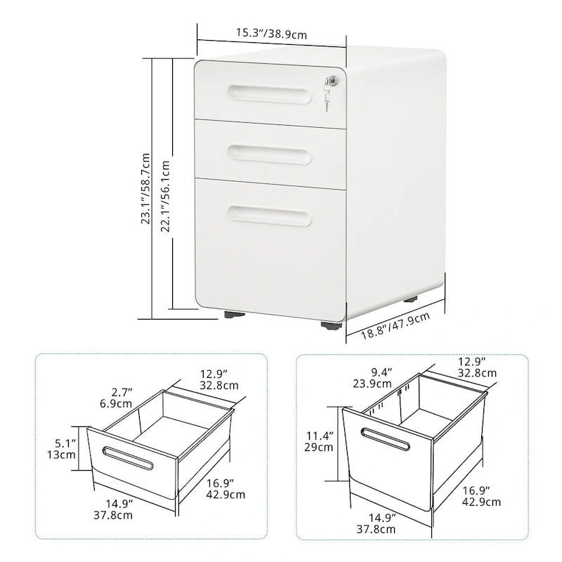 Modern 3-Drawer Mobile Vertical Steel File Cabinet