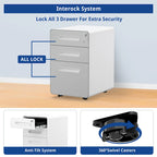 Modern 3-Drawer Mobile Vertical Steel File Cabinet