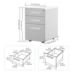 Modern 3-Drawer Mobile Vertical Steel File Cabinet
