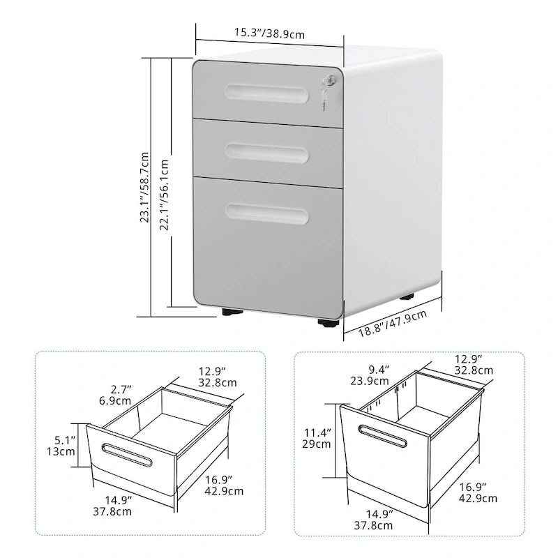 Modern 3-Drawer Mobile Vertical Steel File Cabinet