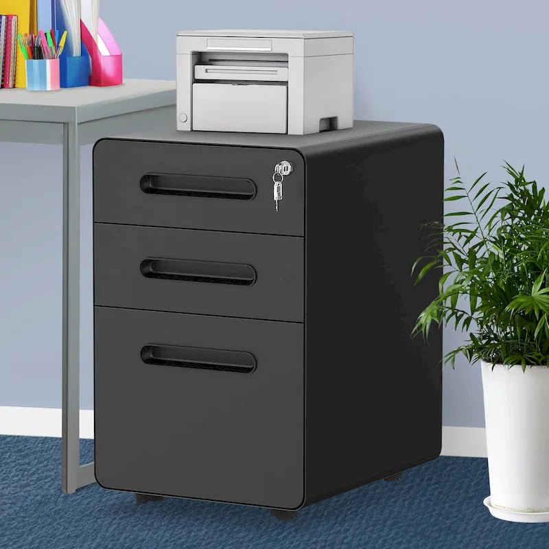 Modern 3-Drawer Mobile Vertical Steel File Cabinet