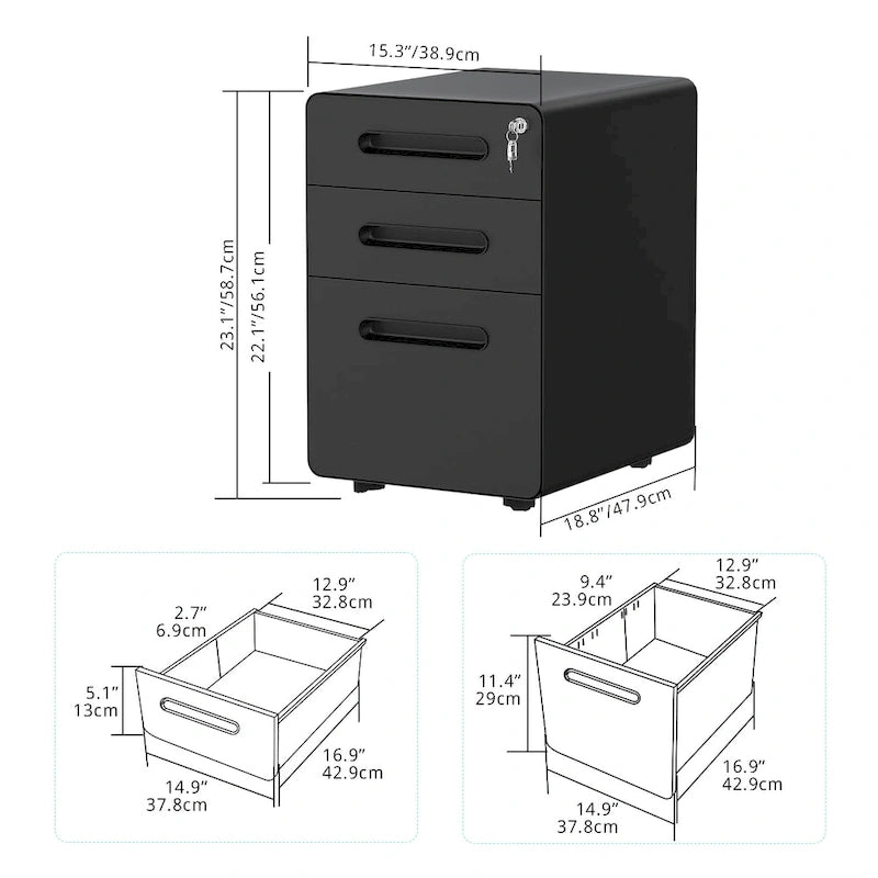 Modern 3-Drawer Mobile Vertical Steel File Cabinet