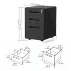Modern 3-Drawer Mobile Vertical Steel File Cabinet