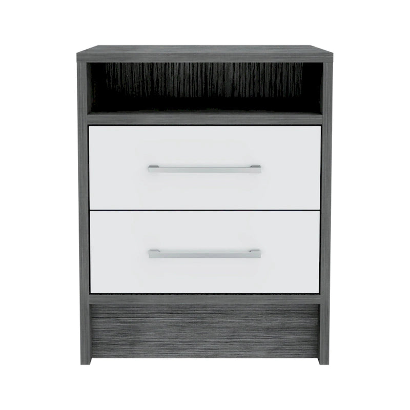 TUHOME Eter 2-Drawer Nightstand End Table with Metal Handles and Open Shelf