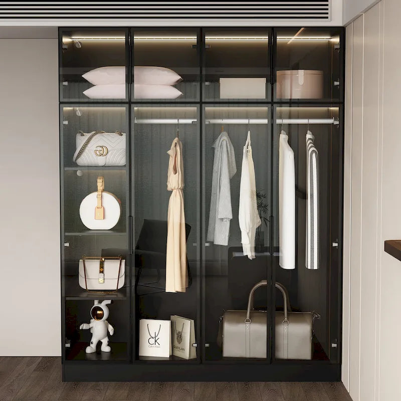 59.1 W Glass Door Wardrobe: Illuminated Interiors Closet Arimore Large