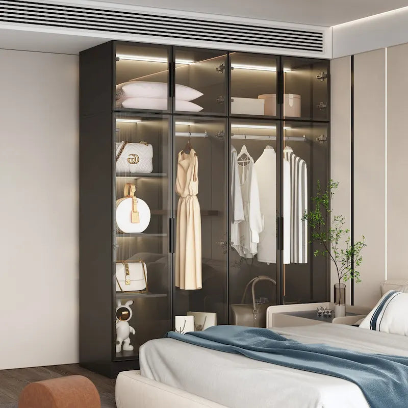 59.1 W Glass Door Wardrobe: Illuminated Interiors Closet Arimore Large