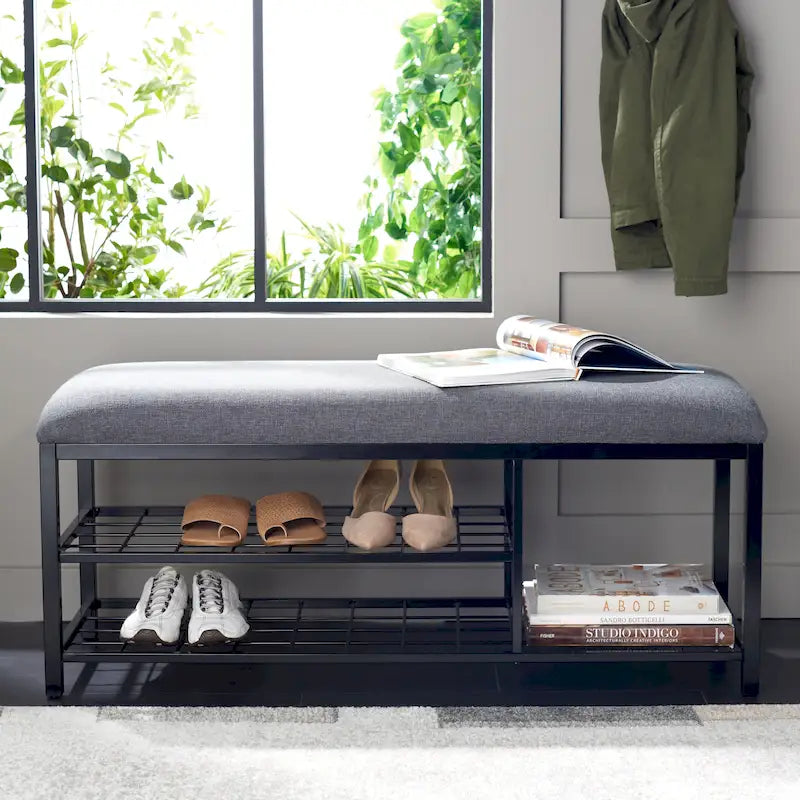 SAFAVIEH Yael Open Shelf Bench with Cushion - 42  W x 15  D x 18  H - 42Wx15Dx18H
