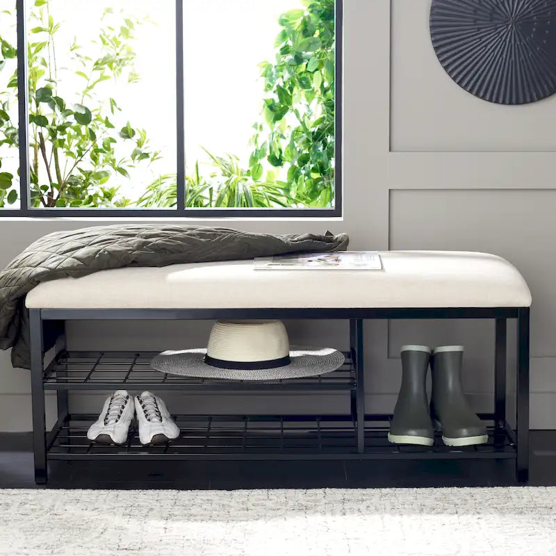 SAFAVIEH Yael Open Shelf Bench with Cushion - 42  W x 15  D x 18  H - 42Wx15Dx18H