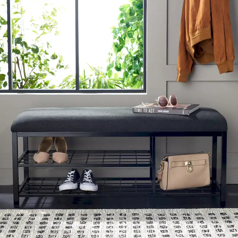 SAFAVIEH Yael Open Shelf Bench with Cushion - 42  W x 15  D x 18  H - 42Wx15Dx18H