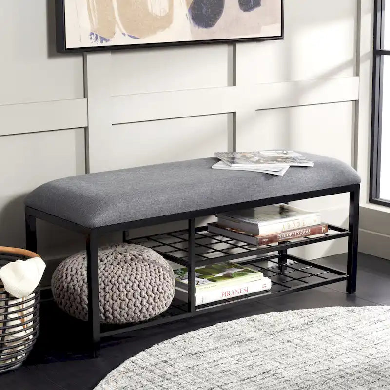 SAFAVIEH Yael Open Shelf Bench with Cushion - 42  W x 15  D x 18  H - 42Wx15Dx18H