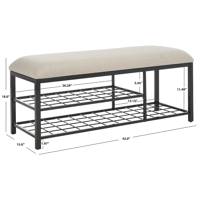 SAFAVIEH Yael Open Shelf Bench with Cushion - 42  W x 15  D x 18  H - 42Wx15Dx18H
