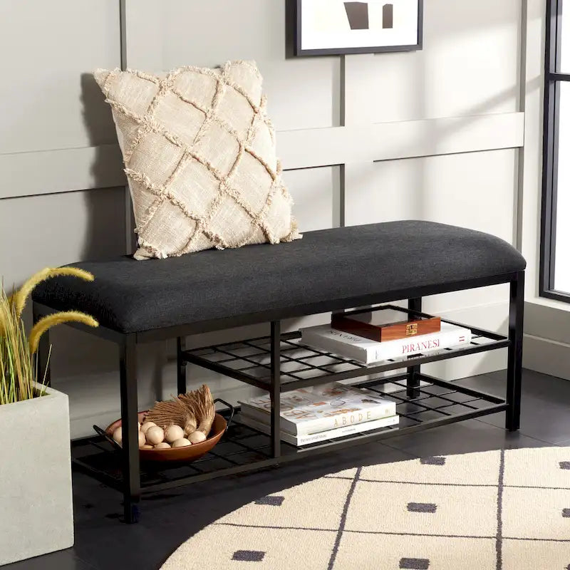 SAFAVIEH Yael Open Shelf Bench with Cushion - 42  W x 15  D x 18  H - 42Wx15Dx18H
