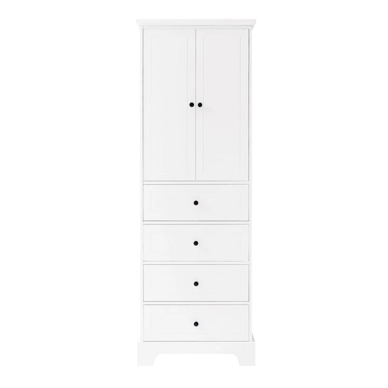 Storage Cabinet with 2 Doors and 4 Drawers for Bathroom Adjustable Shelf, MDF Board with Painted Finish