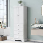 Storage Cabinet with 2 Doors and 4 Drawers for Bathroom Adjustable Shelf, MDF Board with Painted Finish