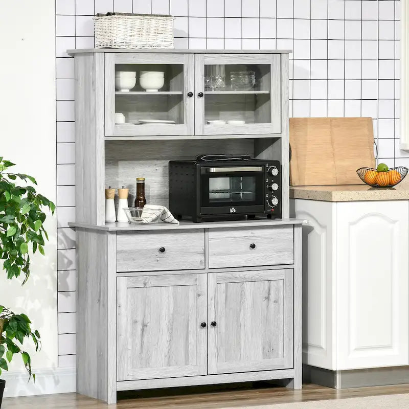 HOMCOM 63.5  Kitchen Buffet with Hutch, Pantry Storage Cabinet with 4 Shelves, Drawers, Framed Glass Doors