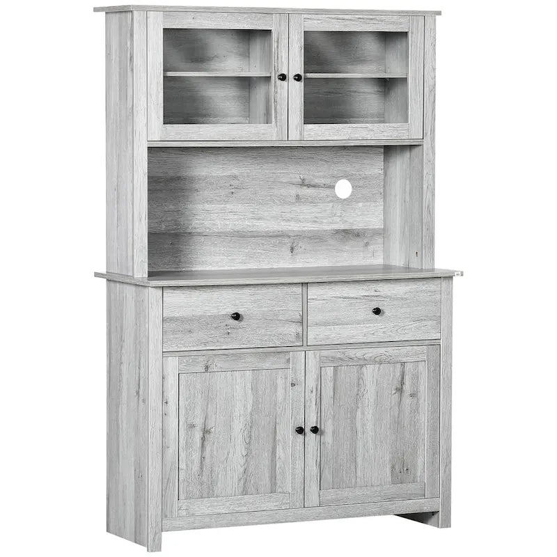 HOMCOM 63.5  Kitchen Buffet with Hutch, Pantry Storage Cabinet with 4 Shelves, Drawers, Framed Glass Doors