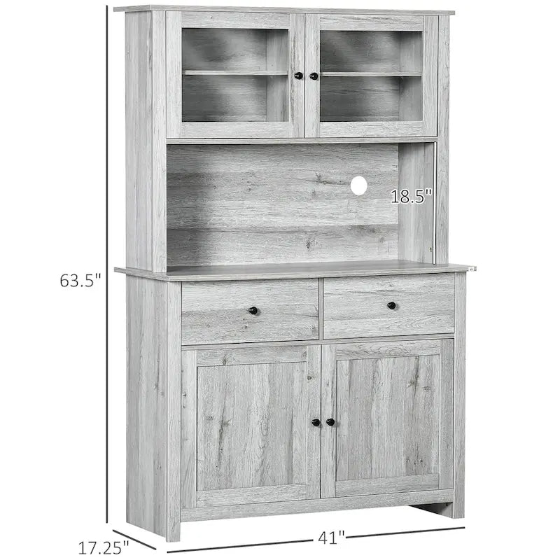 HOMCOM 63.5  Kitchen Buffet with Hutch, Pantry Storage Cabinet with 4 Shelves, Drawers, Framed Glass Doors