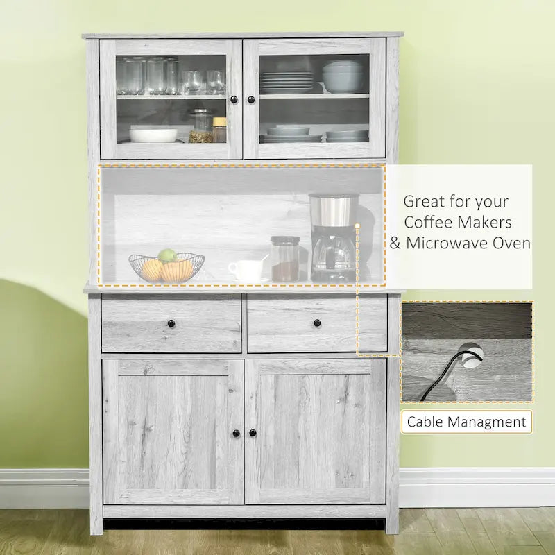 HOMCOM 63.5  Kitchen Buffet with Hutch, Pantry Storage Cabinet with 4 Shelves, Drawers, Framed Glass Doors
